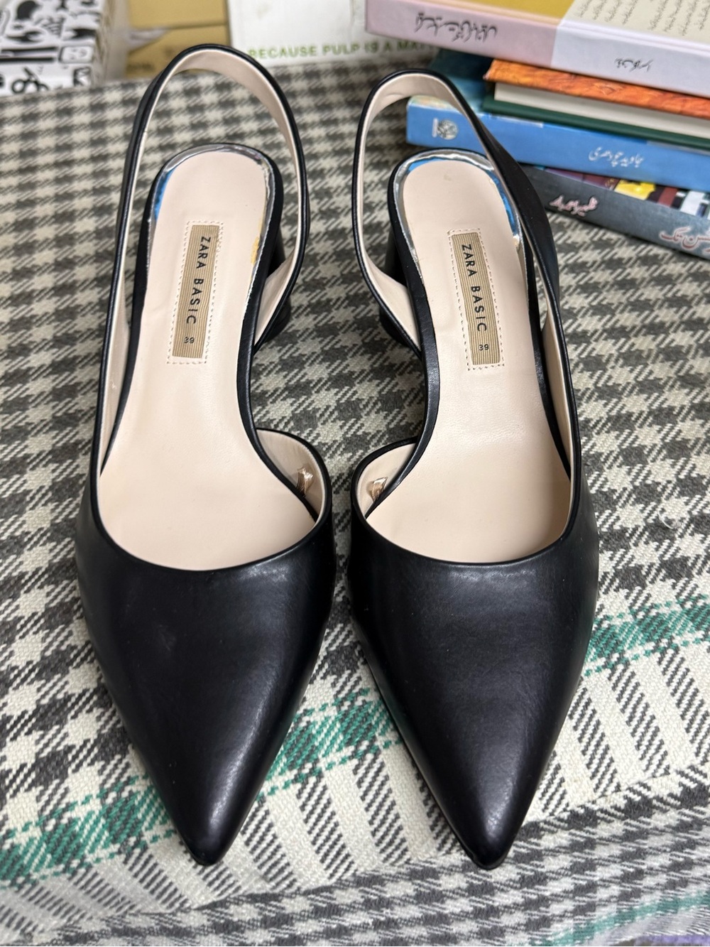 NWOT Zara Black Pointed Slingback Pumps Size 39